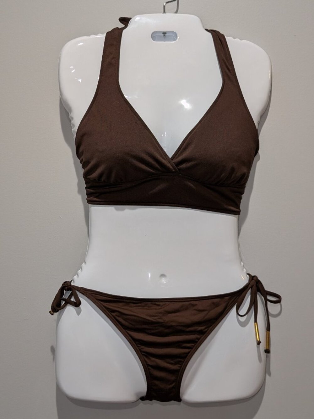 Merona Brown Bikini Swimsuit Set L Top M Bottom Gold Hardware